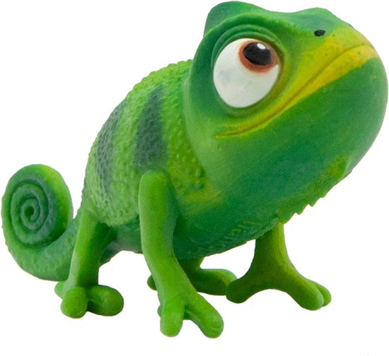 Groene kameleonspeelfiguur met grote ogen en een rollende staart.