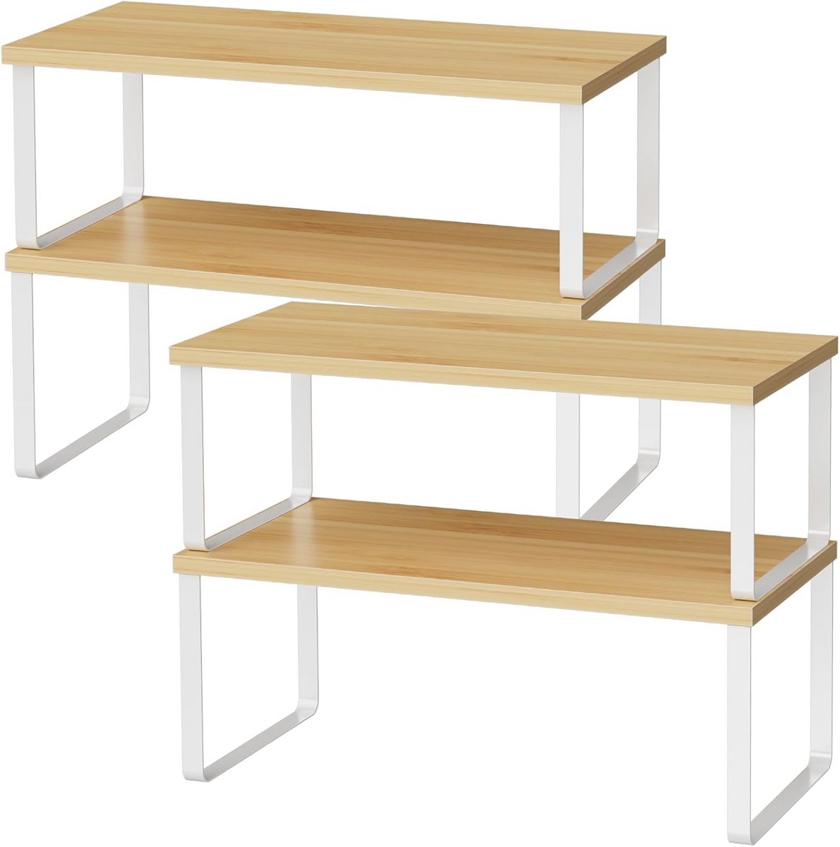Set van 4 Stapelbare Uittrekbare Keukenrekken - 40 cm - Natuurlijk Wit