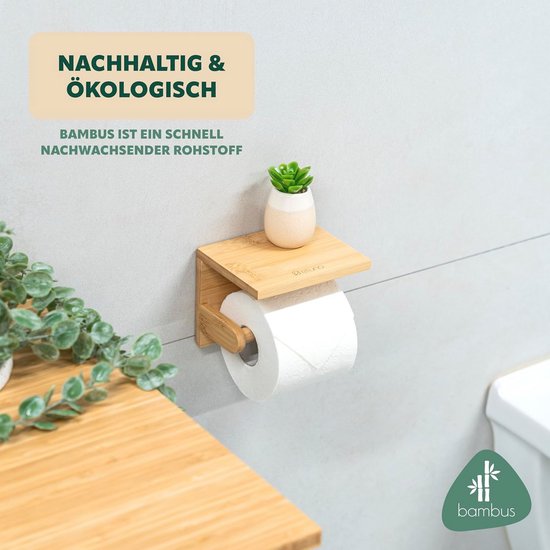 4-in-1 toiletpapierhouder met opbergrek en doos, bamboe vloerstaande 4-in-1 toiletpapierhouder met opbergrek en doos, bamboe vloerstaande