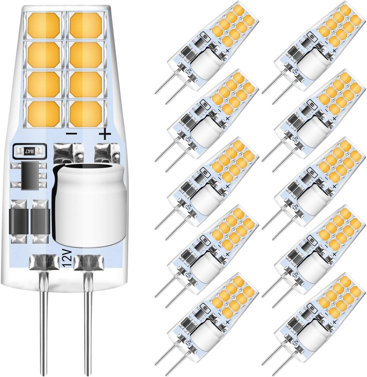 3W G4 LED lampen 12V - Warmwit 3000K, Vervangt 30W Halogeen - 10 Pack