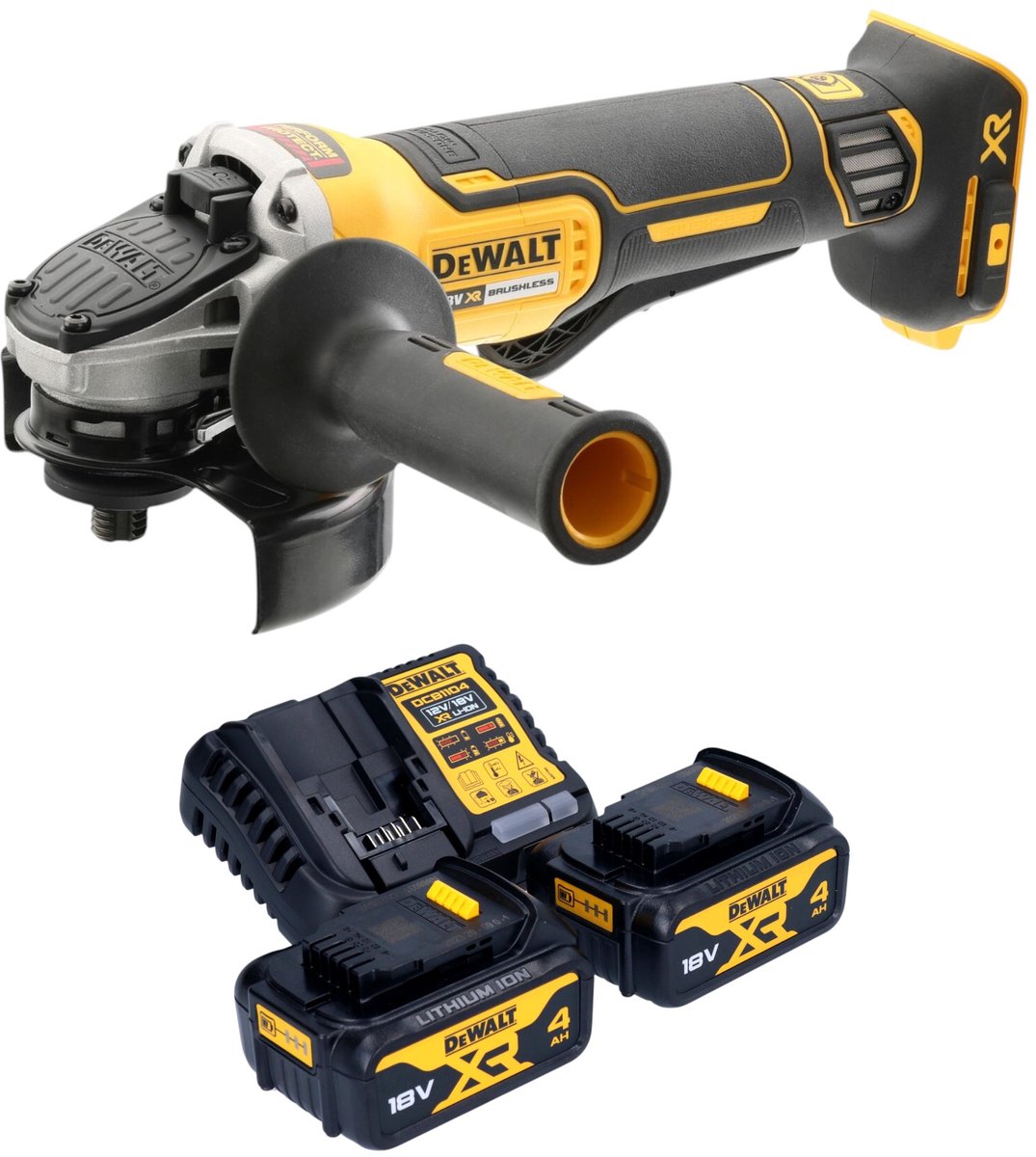 DeWalt DCG 406 M2 accu haakse slijper 18 V 125 mm borstelloos + 2x accu 4,0 Ah + oplader