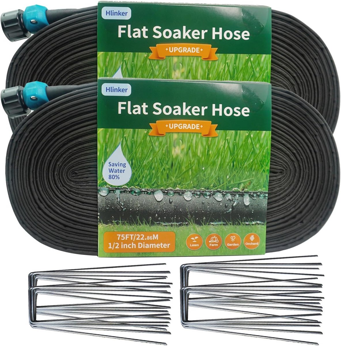 Platte Soaker-slang 45,7 m met inzet voor tuin - Koppelbare druppelslang voor automatiseerbaar irrigatiesysteem