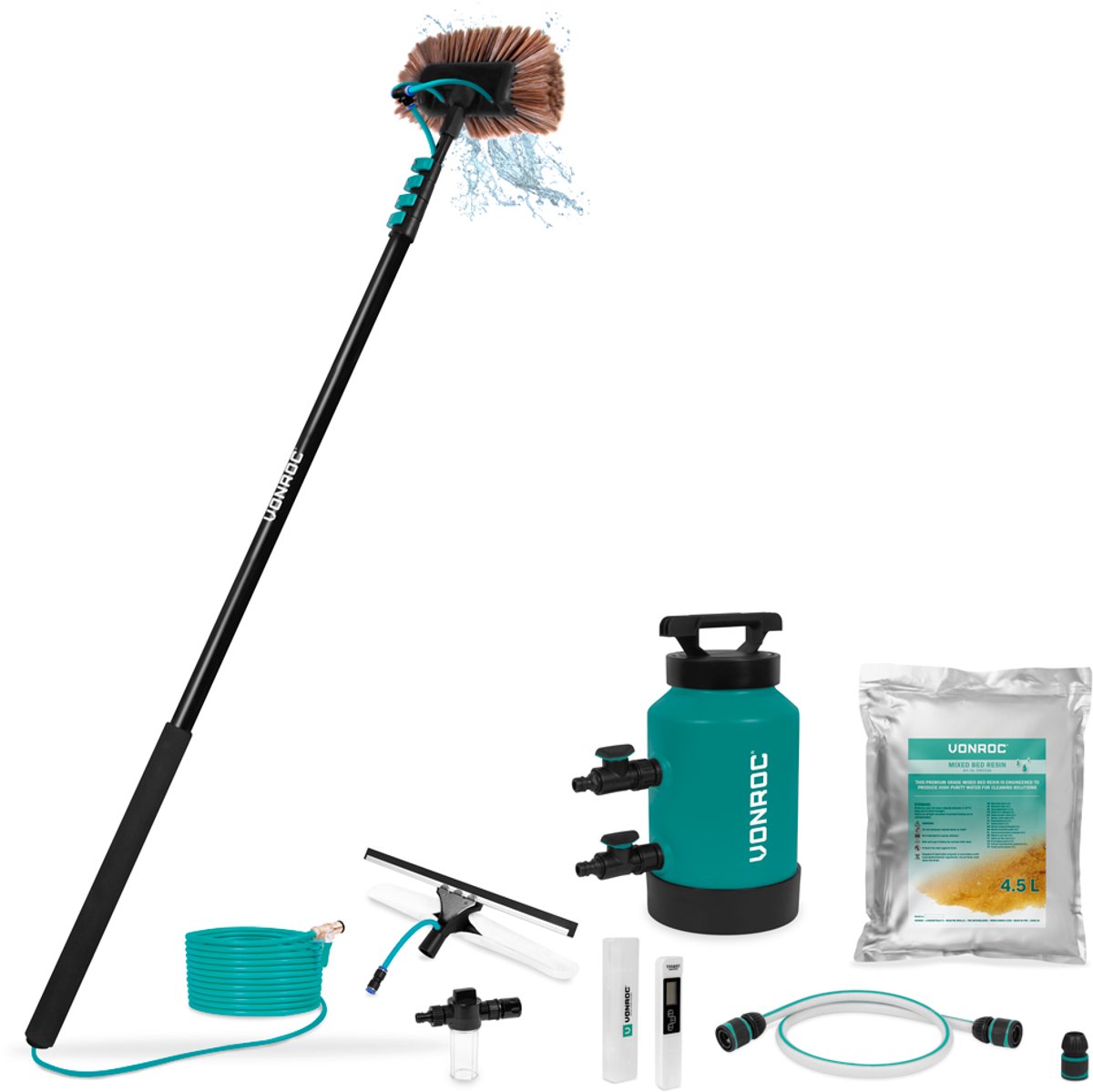 VONROC Aluminium Telescopische Wasborstel 6,50m en DI-Puurwaterfilter - Complete Set