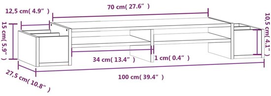 vidaXL Support d'écran 100 x 27,5 x 15 cm Bois de pin massif