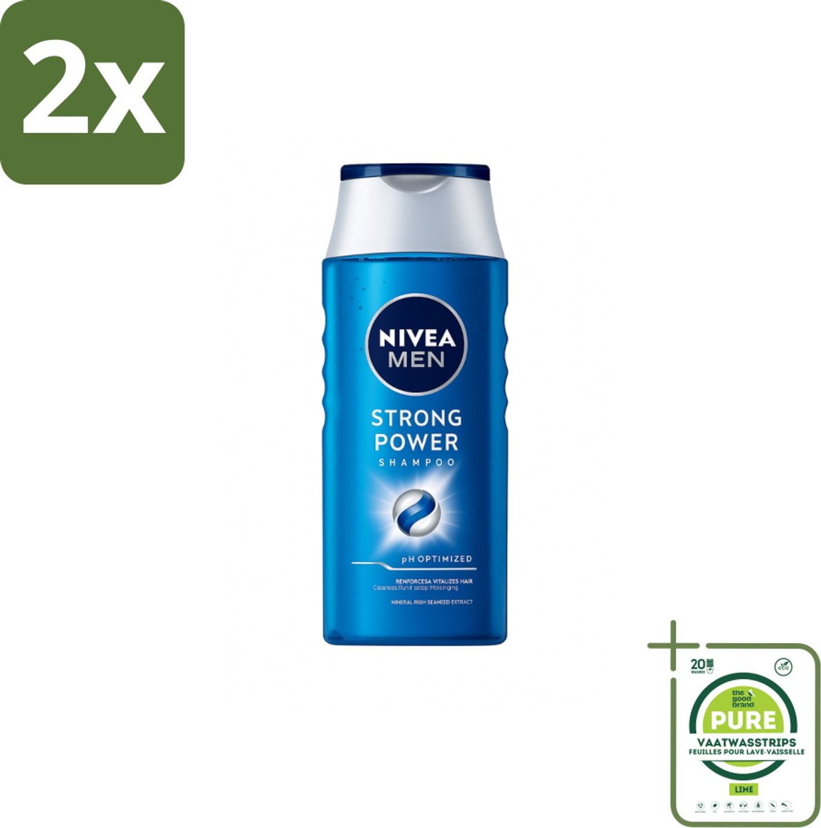 NIVEA MEN – Shampoo – Strong Power – 250 ml - Voordeelverpakking - 2 stuks - Sterker haar - Vol haar