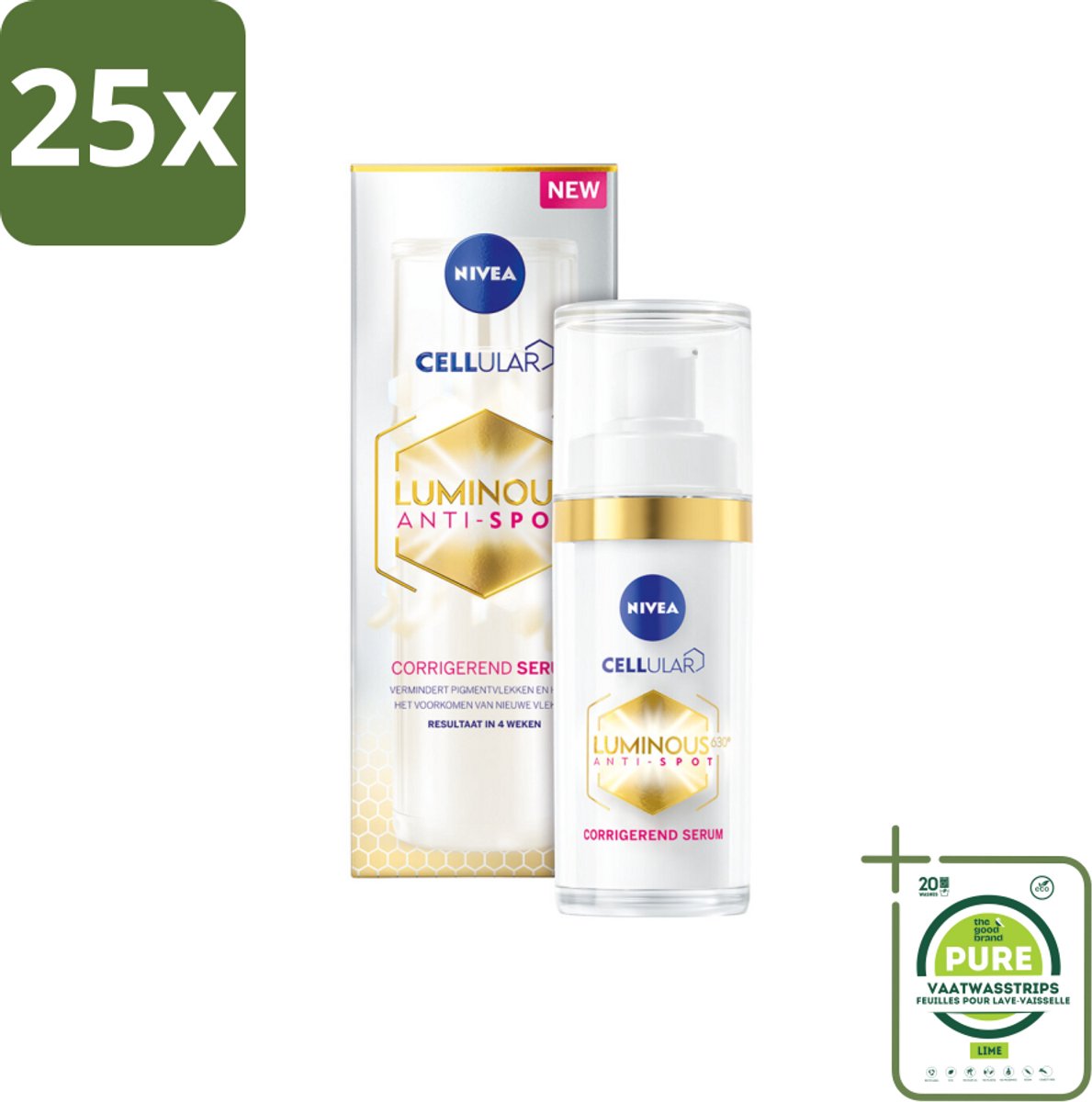 25 x NIVEA - Gezichtsserum - CELLular LUMINOUS630 Tegen Vlekken - Tegen pigmentvlekken - Voor alle huidtypen - Met Hyaluron & Vitamine E - 30 ml - Grootverpakking - Pigmentvlekken - Anti-aging - Serum - NIVEA - Huidverzorging