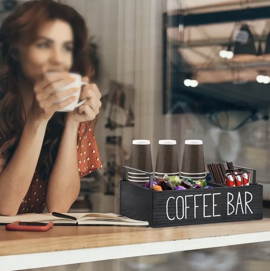 Houten Koffiestation Organizer, Koffiebar Accessoires Organizer voor Teller, Koffiebar Bin Box, Koffiepads Houder Opbergmand, Boerderij Keuken Koffiebar Decor, Koffie Liefhebbers Gift