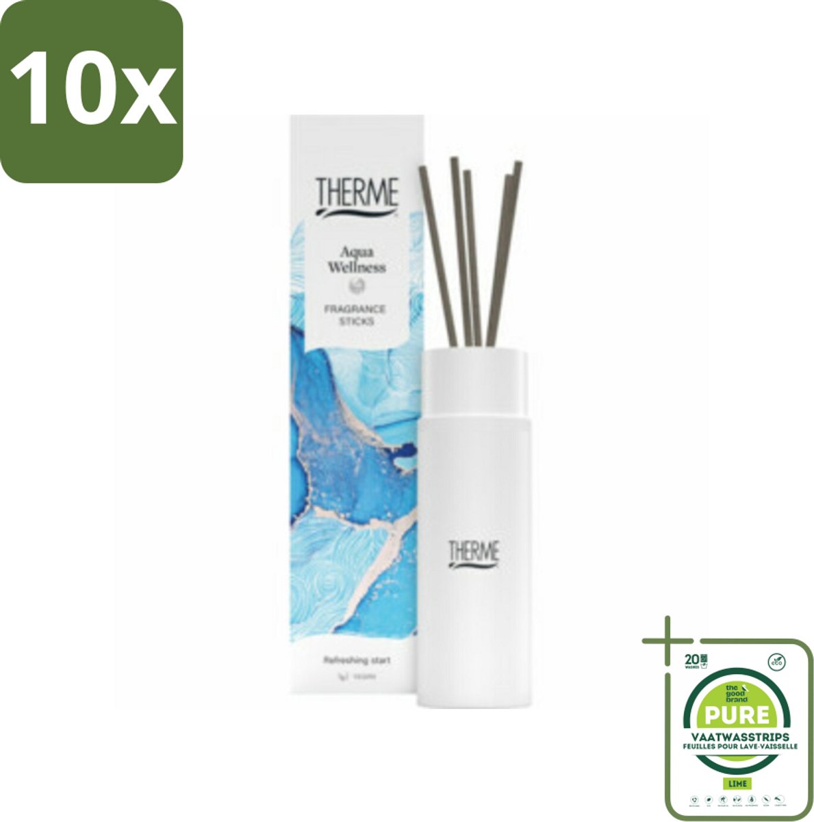 10 x Therme - Aqua Wellness - Geurstokjes - Langdurige Geur - Aromatisch - 100ml - Grootverpakking - Geurstokjes - Geur - Wellness - Aromatisch - Oceaan