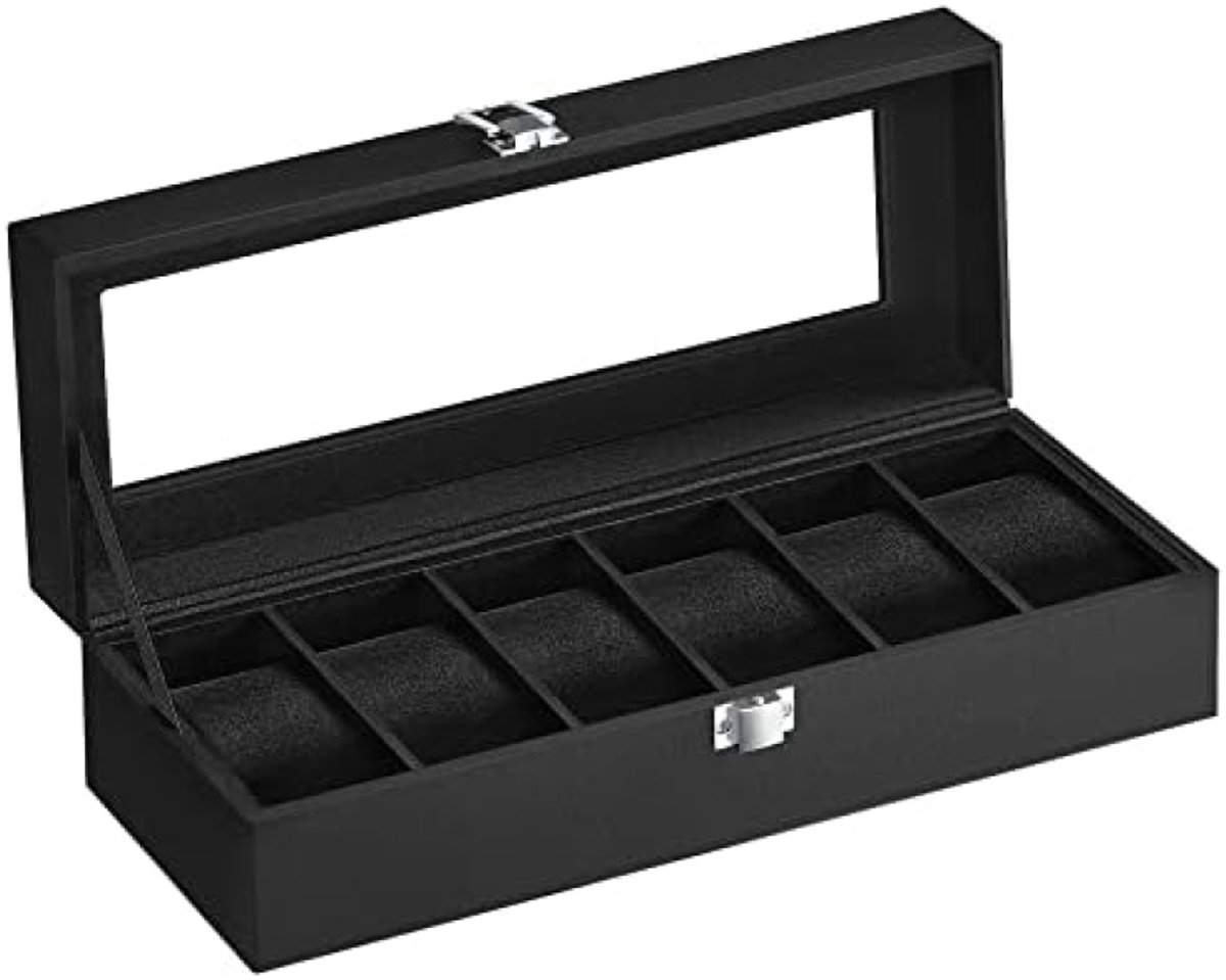Moderne Horloge opbergdoos met 6 vakken en glazen deksel - Horloge - Organizer