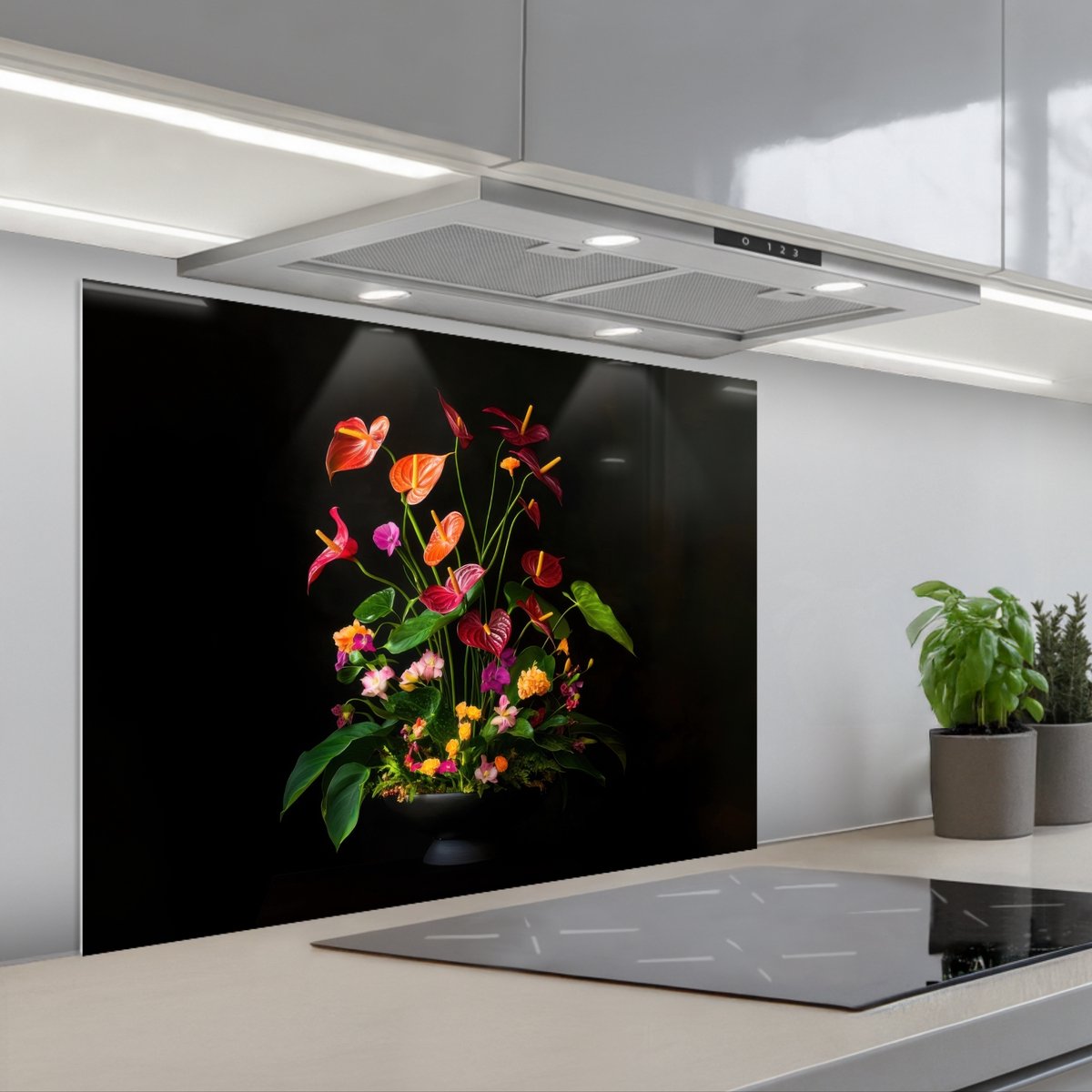 KitchenYeah Spatscherm 80x60 cm Zelfklevende achterwand Bloemen Vaas Kleurrijk Keuken muurbeschermer Spatwand fornuis