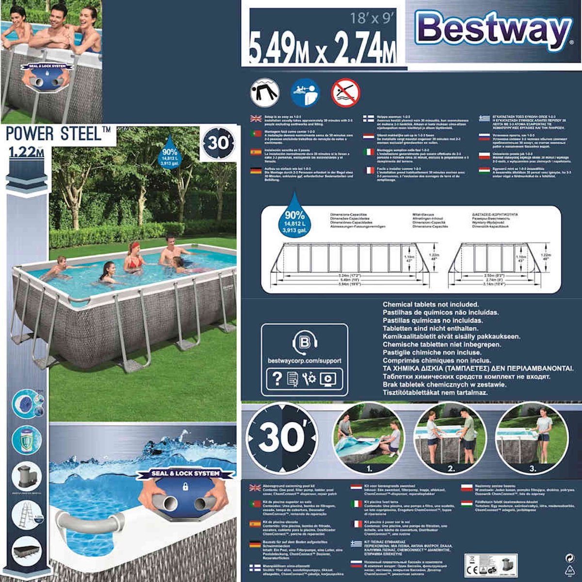 Bestway Power Steel pool set with filter pump - 549 x 274 x 122 cm - Rattan print