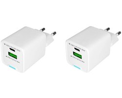 2 stuks OneOne 35W super snellader met 2 poorten. USB C en USB A. GAN Quick Charge lader. PD PPS oplader adapter past op Google Pixel 7, 7 Pro, 8, 8a, 8 Pro, 9, 9 Pro, 9 Pro XL, 9 Fold, 10, 10 Pro, 10 Pro XL, 10 Fold, C, XL