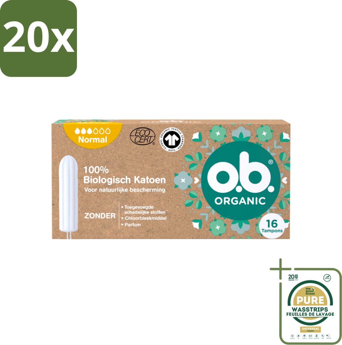 20 x o.b. – Organic Cotton Tampons – Normal – 16 Tampons - Grootverpakking - Koffiezetapparaat