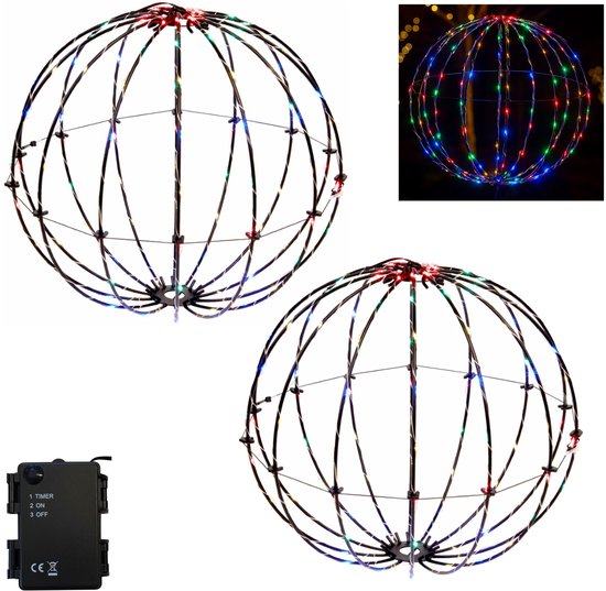 Foto: Lichtbol multi color 30 cm set van 2 stuks 140 led timer binnen buiten kerst decoratie