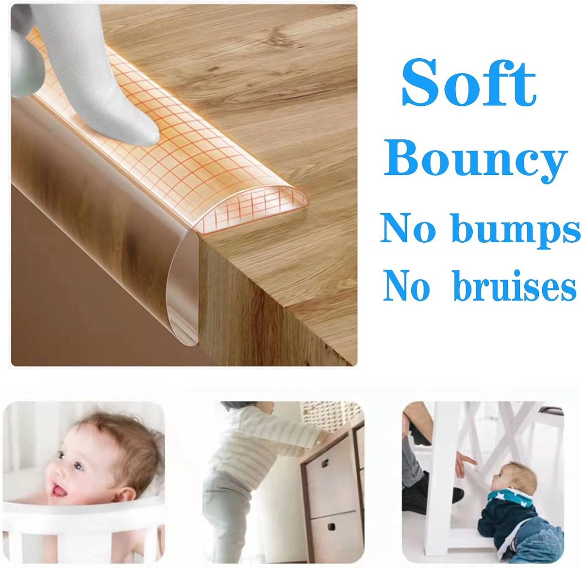 Transparante randbeschermer siliconen beschermstrip, zachte hoekbeschermers voor kinderen, zelfklevende babybescherming voor meubels tegen scherpe hoeken voor laden, kasten, tafels (breedte 1 cm) – foto 5