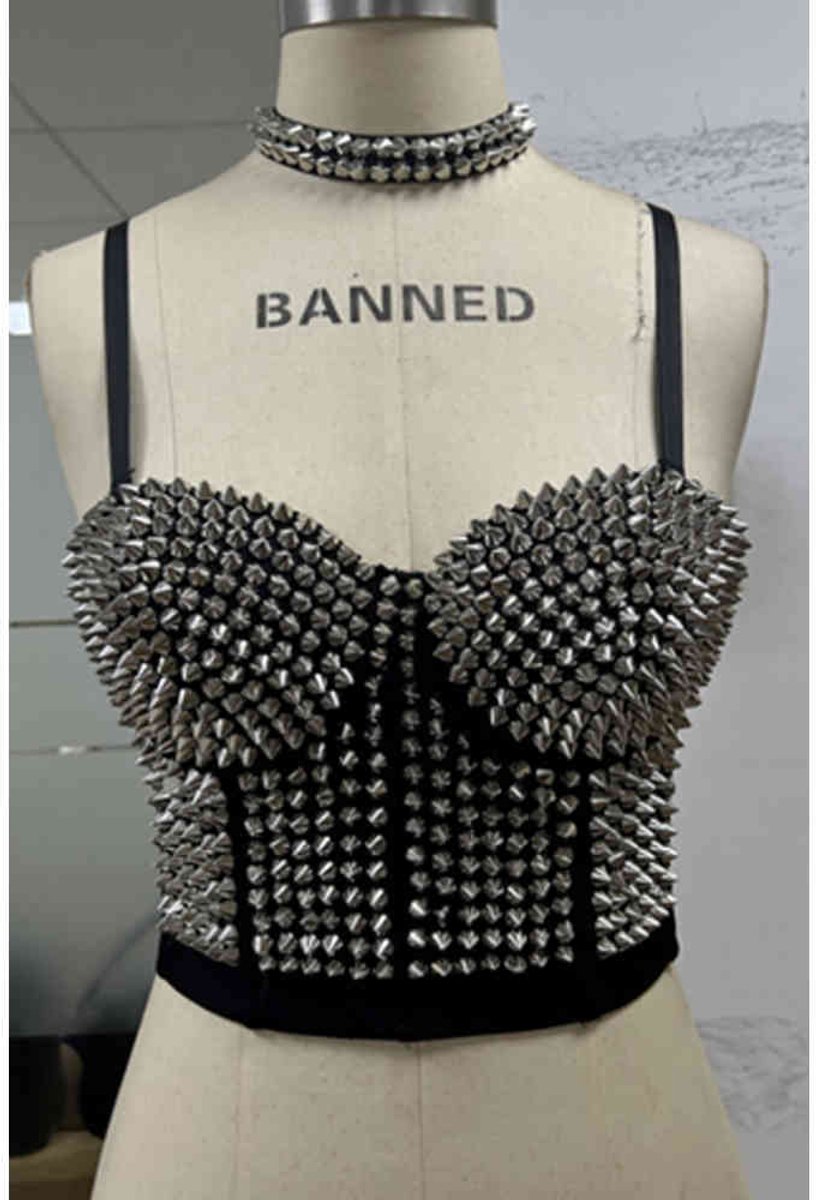 Banned - Xenia Crop top - L - Zilverkleurig