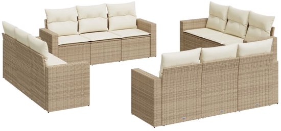 vidaXL Ensemble de salon - 12 pièces - Poly tressée - Bancs de jardin beiges - Ensemble de salon - Meubles tubulaires - Mobilier Plein air - Poly tressée