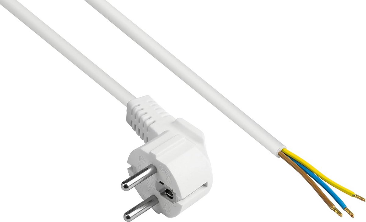 Netkabel 2 m Geaarde Stekker Type E+F Hoekig met Gestripte Uiteinden