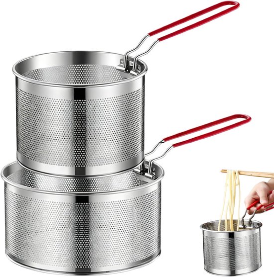 Set de 2 paniers à tamiser en acier inoxydable - panier à frire - panier à pâtes en acier inoxydable - tamis de cuisine avec poignée - polyvalent pour pâtes, frites, légumes - 18 cm et 20 cm