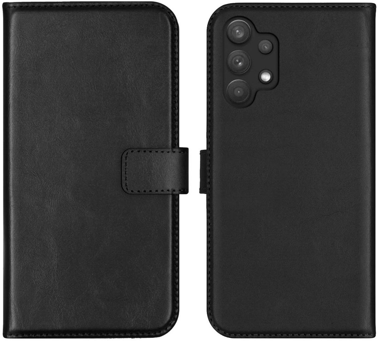 Selencia Hoesje - Geschikt voor Samsung Galaxy A32 (5G) - Echt Lederen Bookcase - Zwart