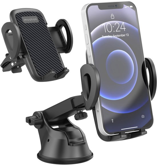 imoshion 3-in-1 Telefoonhouder Auto met Krachtige Zuignap voor Dashboard / Raam / Ventilatierooster - Verstelbaar en 360° Draaibaar - GSM Houder - Universeel