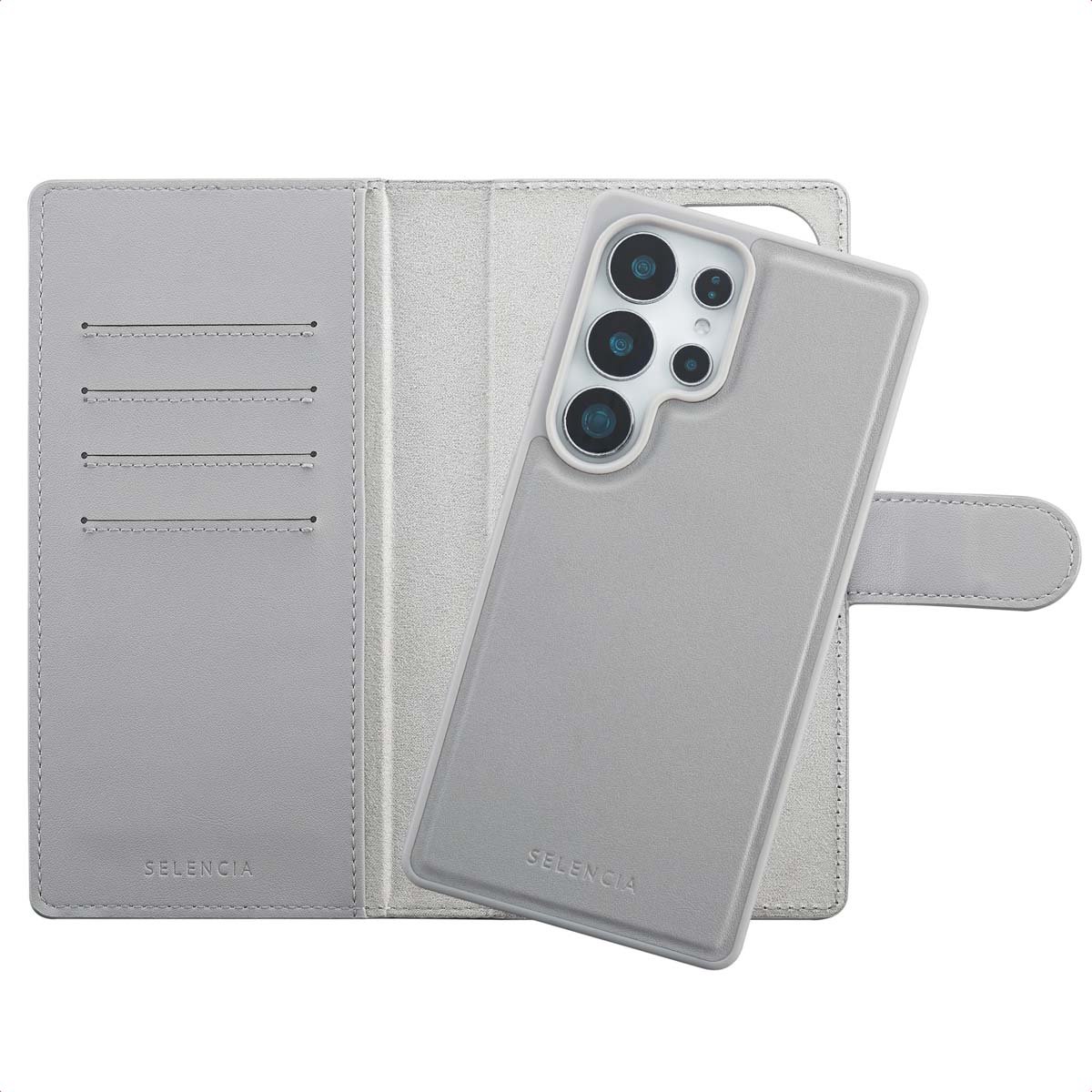 Selencia Hoesje - Geschikt voor Samsung Galaxy S25 Ultra - Olyn Uitneembare Bookcase met Magnetische Ring - Grijs