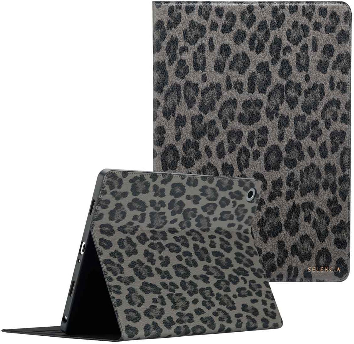 Selencia Tablet Hoes - Geschikt voor Samsung Galaxy Tab A9 Plus - Sabi Tablethoes met panterprint - Zwart