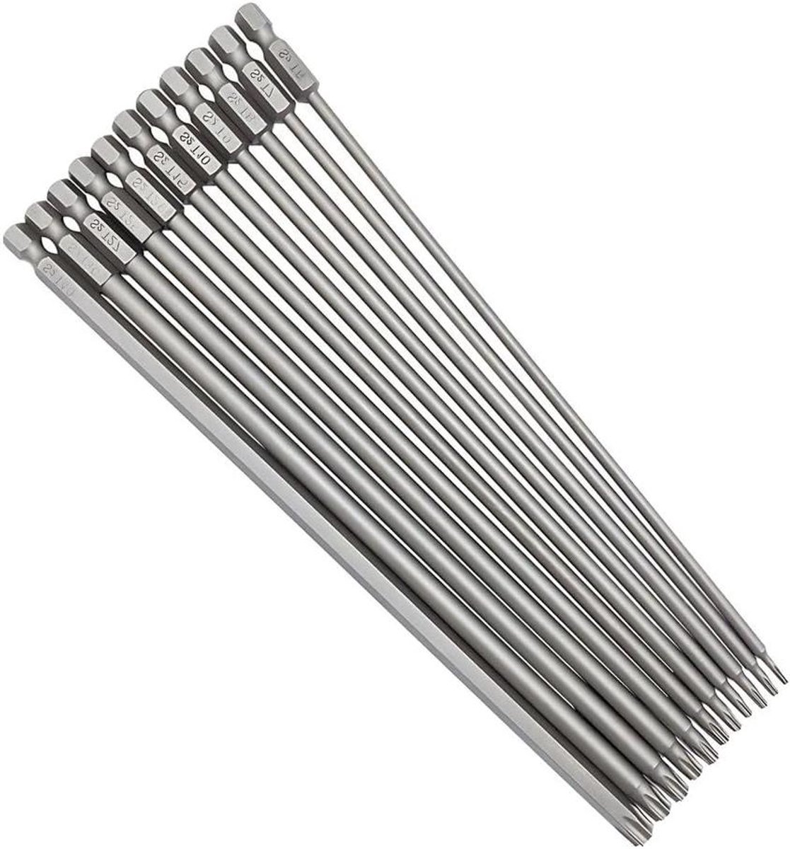 Allecta - Extra Lange Torx Schroevendraaier Bit Set 11 stuks, Magnetisch, S2 Staal, 1/4" Hex Shank