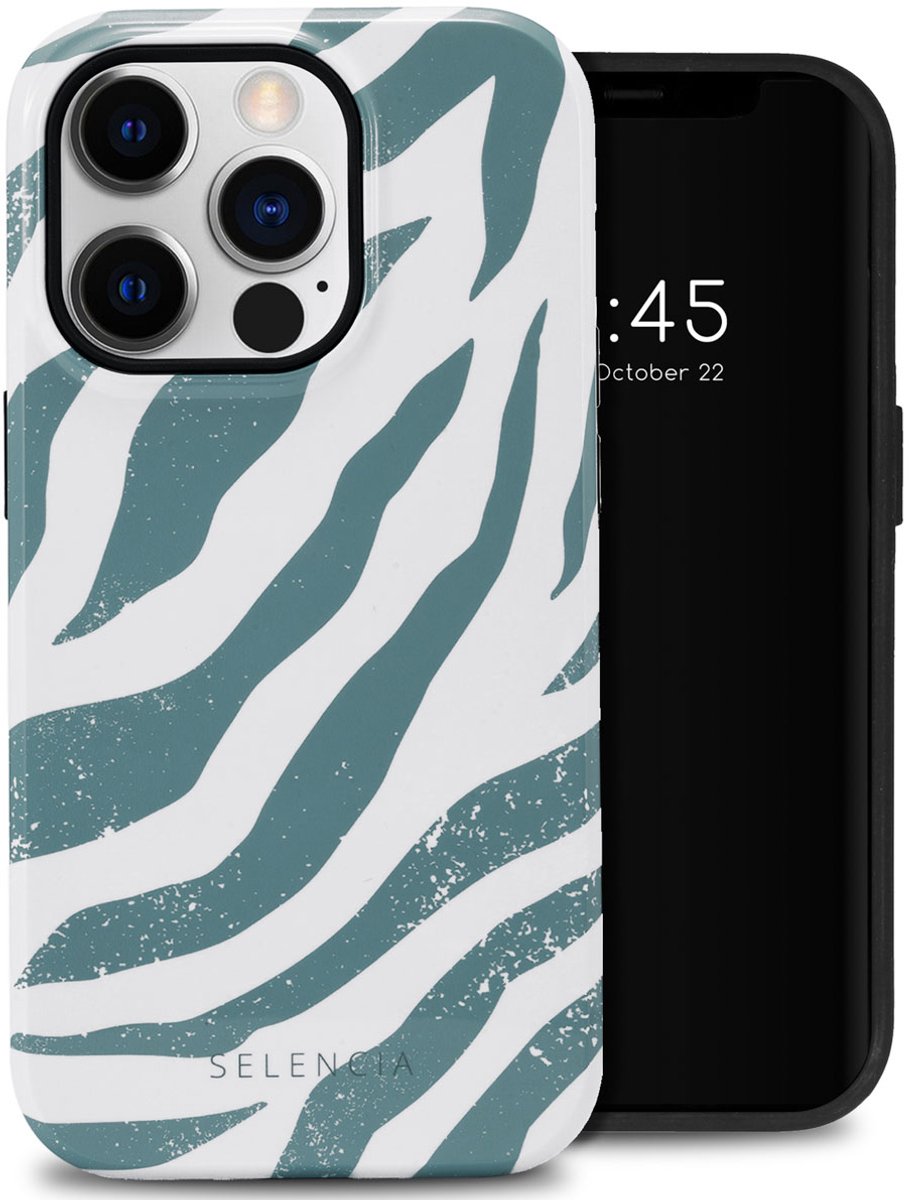 Selencia Hoesje - Geschikt voor Apple iPhone 14 Pro - Backcover - Colorful Zebra Pine Blue