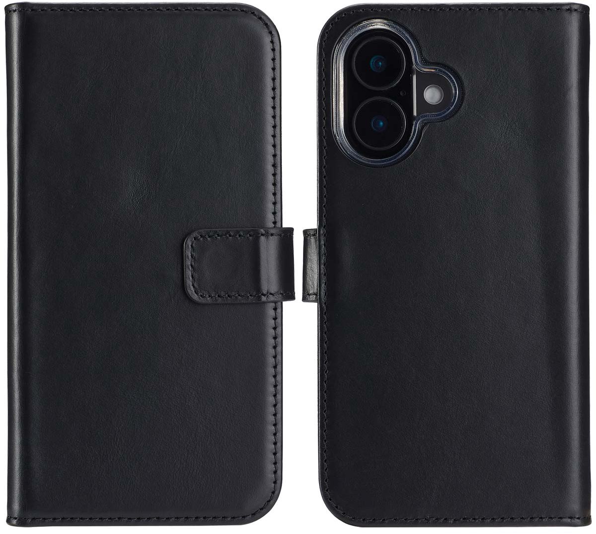 Selencia Hoesje - Geschikt voor Apple iPhone 16 Plus - Echt Lederen Bookcase - Zwart