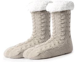 Huissokken Dames en Heren - Warme Sokken - Fleece Sokken - Dikke Sokken - Fluffy Sokken - Verwarmde Sokken - Gevoerde Sokken - Antislip Sokken - Winter Sokken - Slofsokken - Bedsokken - Kaki