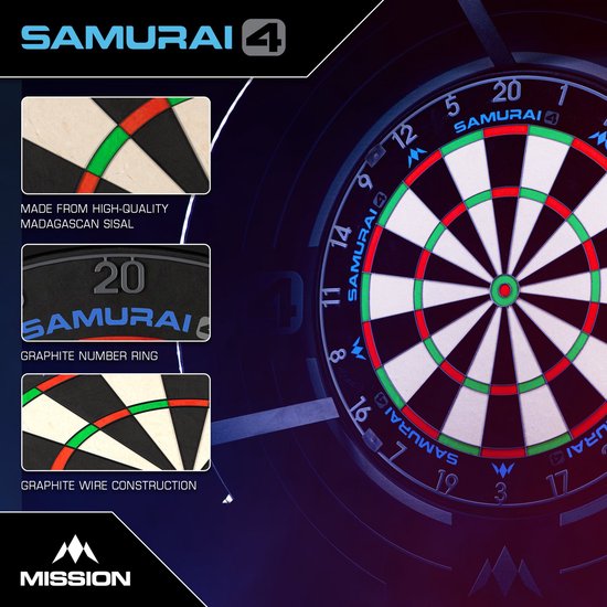 Mission Samurai 4 Graphite - Professional Dartbord van Mission — afbeelding 4