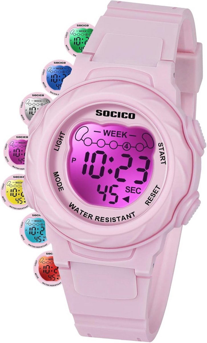 SOCICO Kinderhorloge, 50 m waterdicht, digitaal display