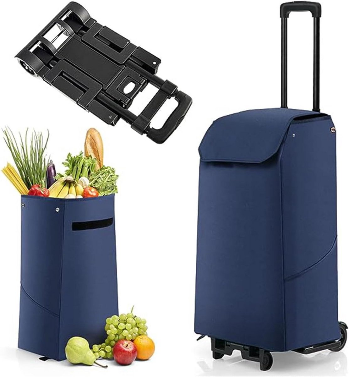 Opvouwbare Boodschappentrolley met 38L Tas - Multifunctionele Handwagen met Wielen