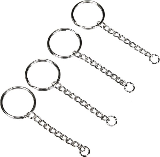 LEEQ 50-delige Sleutelhanger Set – Splitringen, Ketting En Schroefoogjes – 25 Mm Diameter, Metaallegering – Ideaal Voor Knutselen