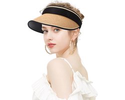 GLAITC Strohoed voor dames, zonnehoed voor dames, stro, vizier, zonnehoed, zomerhoed, zonnehoed voor dames, opvouwbaar, brede rand, zomervizieren, voor golf, reizen, kamperen, Kaki, Eén maat
