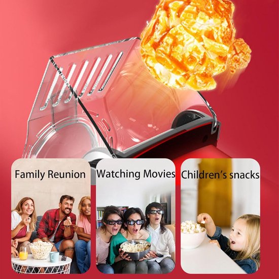Popcorn Machine - Mini popcornmaker - Olievrije popcornmaker - Snelle popcorn - Automatische werking, handig voor thuisgebruik - Rood — afbeelding 5