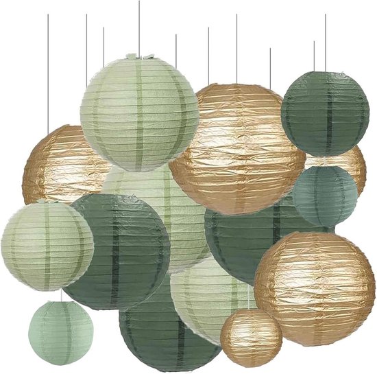 10 stuks papieren lantaarns decoratieve salie groen wit en goud ronde hangende papieren lantaarns decoratie voor rustieke bruiloft feest salie groene verjaardag babyshower geslacht onthullen