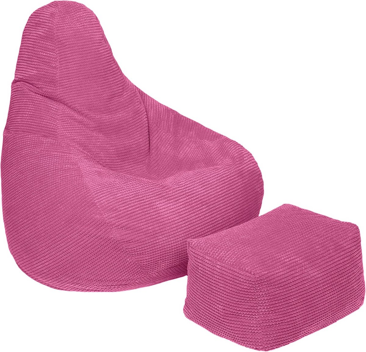 Loft 25 Adult Highback Bean Bag Chair | Corduroy Fabric Indoor Living Room Gaming Beanbag Deck Chair | Internal Lining | Ergonomic Design (Pink,Bean Bag+Footstool)