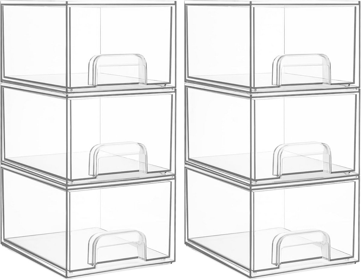 Transparante stapelbare ladekasten voor make-uporganizers - 6 stuks - 11,1 cm hoog