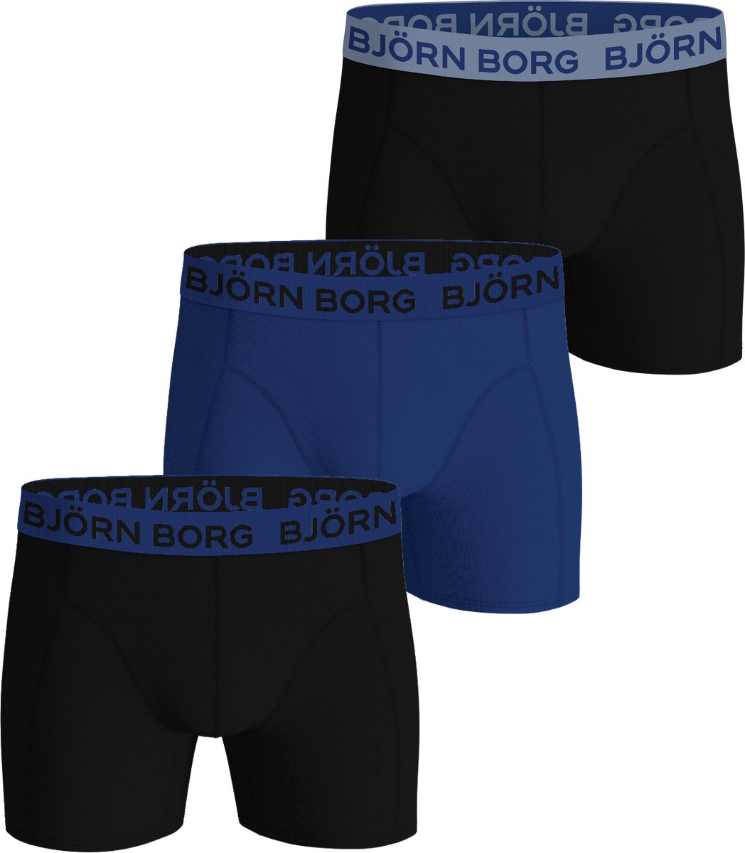 Björn Borg Cotton Stretch Boxershort Heren Zwart/Blauw/Zwart - 3 stuks - Heren onderbroeken - Katoenen Boxer - Maat S