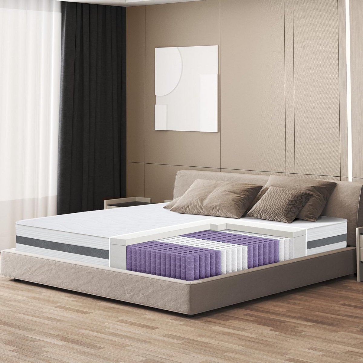 Matras 170 x 200 met pocketvering en schuim | Hoogte 20 cm | Medium stevig, zelfvormend, orthopedisch | Hypoallergene en ademende coating | Made in Italy