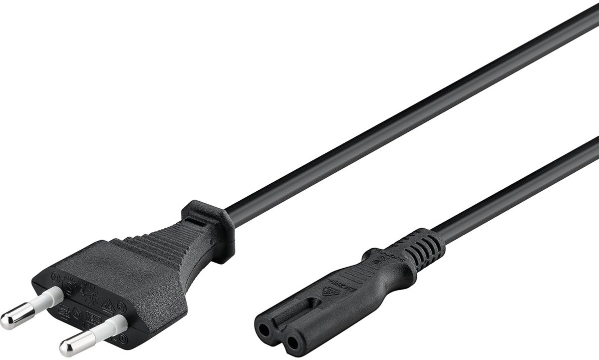 Euro netsnoer 2-polig Eurostekker type C & C7 universele stroomkabel 3 m zwart verlengkabel