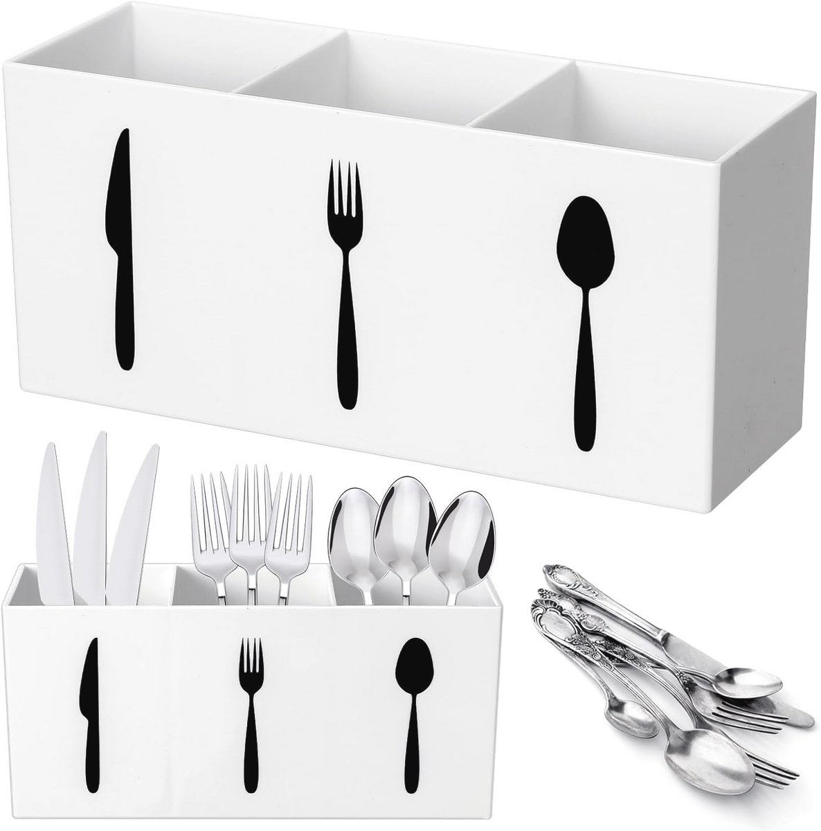 Acryl Bestek Organizer Caddy voor Keuken - 3 Secties Opslagdoos voor Bestek Houder