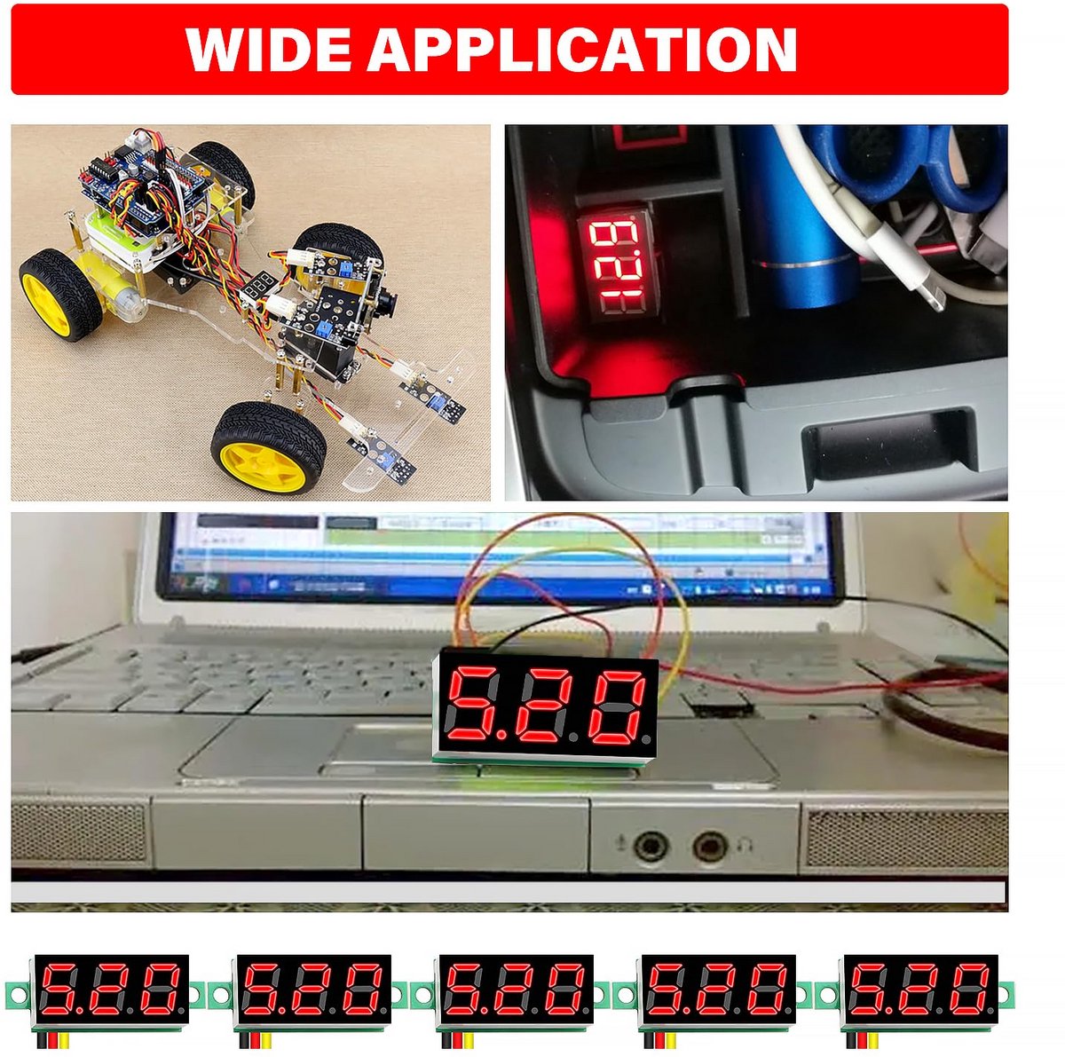 5 Stuks Mini Digitale Voltmeter 0-100V met Omgekeerde Polariteit Bescherming