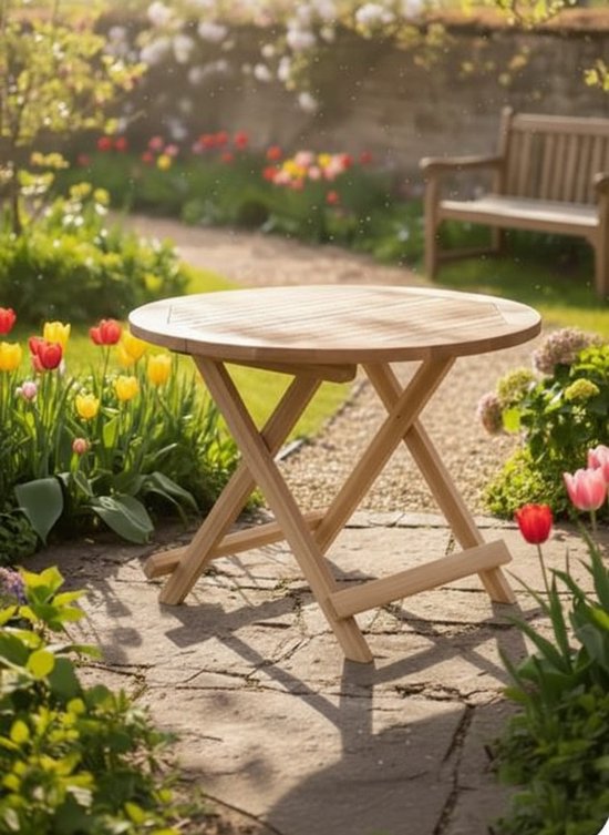 Table d'appoint ronde en bois de teck | Table Jardin Jardin Pliable Ø 60 | Table de jardin Rondo