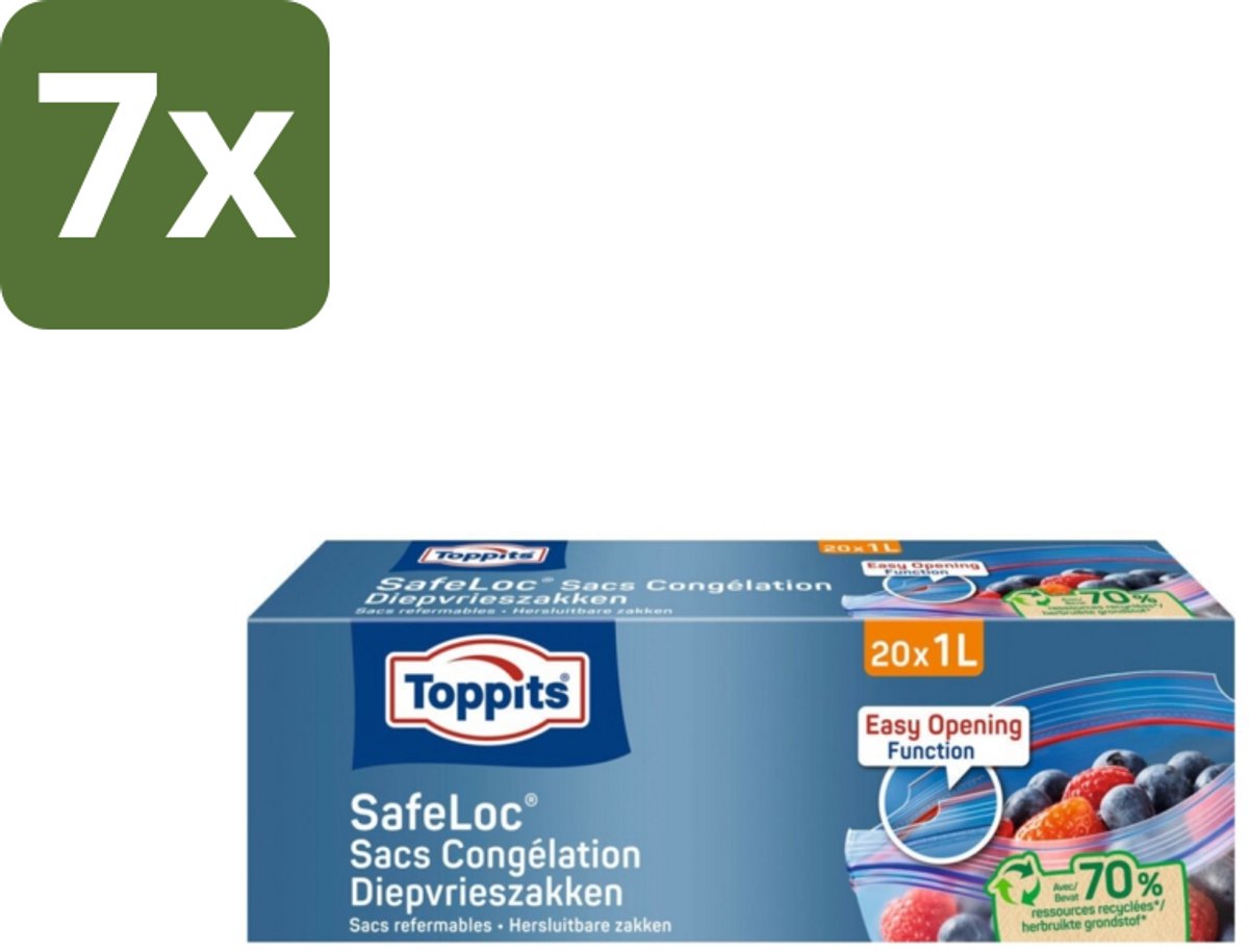 7 x Toppits – Safeloc Diepvrieszakken – 1 Liter – 20 Zakjes - Koffie - Koffiezetapparaat - Koffiezetapparaat