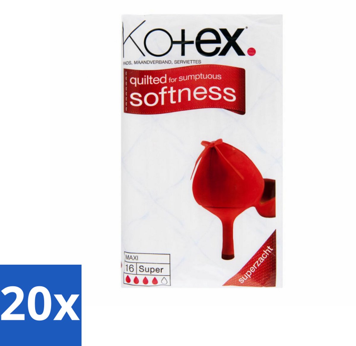 Kotex – Maxi Maandverband – Super – 16 stuks per verpakking - Bulkverpakking - 20 stuks