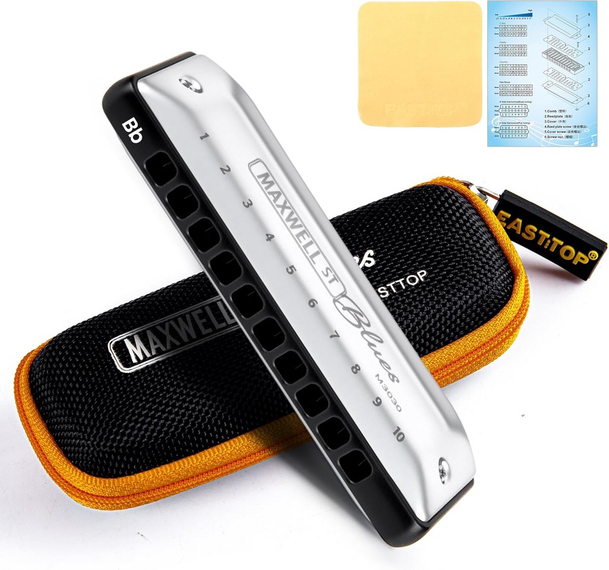 Diatonische Blues Mondharmonica in Bb - 10 Gaten - Professioneel en Voor Beginners