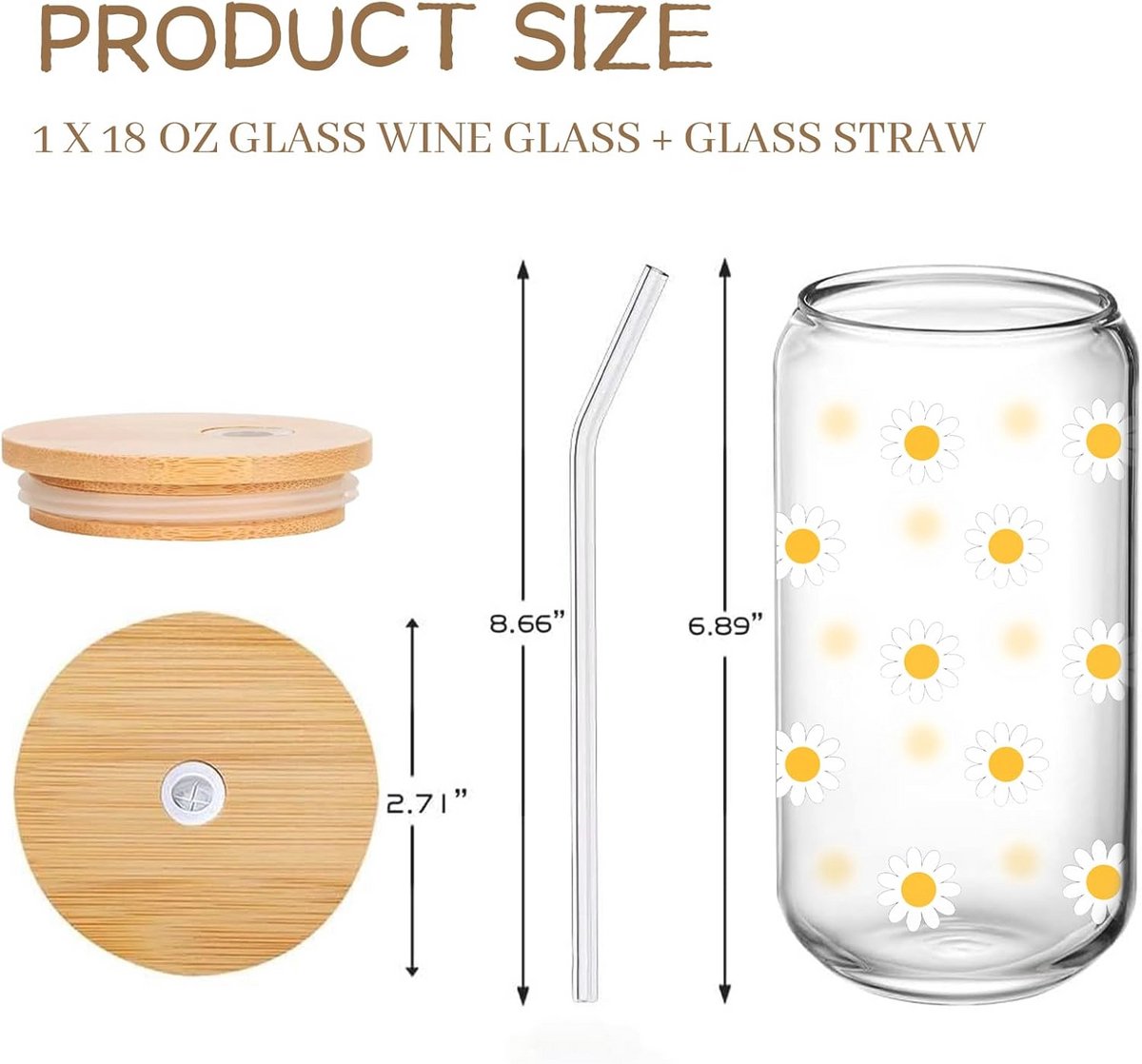 Esthetisch drinkglas met deksel en rietje - 450 ml voor smoothies en dranken